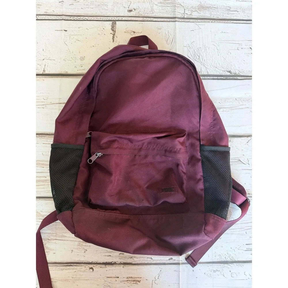 Victorias Secret PINK Backpack Maroon Burgundy Canvas School Bag Mesh Pockets